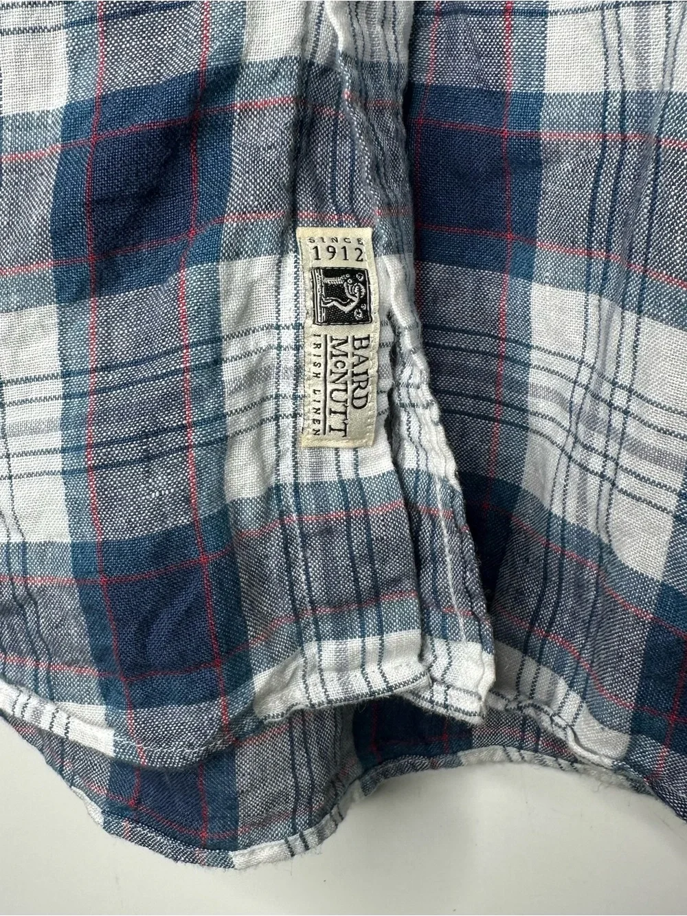 J. Crew Baird McNutt Irish Linen Plaid Shirt Mens XL Slim Blue White Button Down